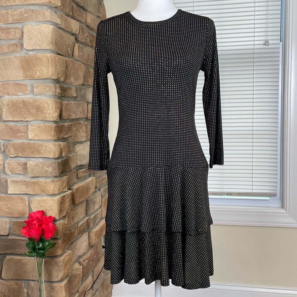 MICHAEL KORS Metallic Black & Gold Dotted Dress